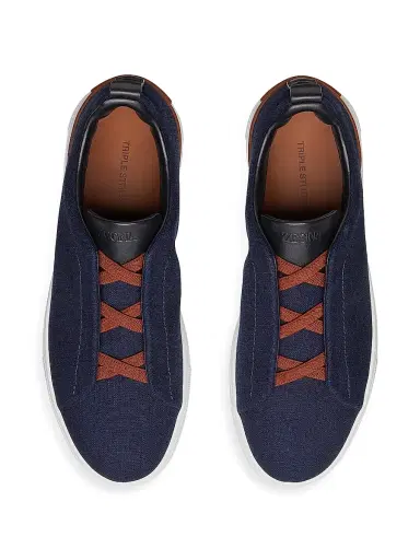 ZEGNA Men's Cotton Denim Triple Stitch Sneakers - Blue | Thumbnail 5