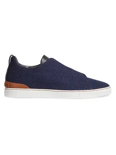 ZEGNA Men's Cotton Denim Triple Stitch Sneakers - Blue | Thumbnail 1