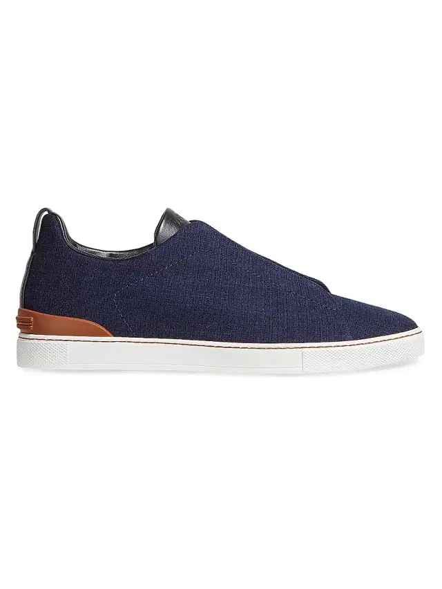 ZEGNA Men's Cotton Denim Triple Stitch Sneakers - Blue