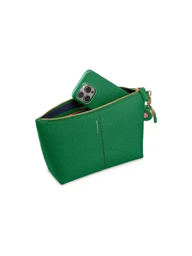 MAISON de SABRÉ Women's Medium Leather Flaire Pouch - Emerald Green | Thumbnail 2 MAISON de SABRÉ Women's Medium Leather Flaire Pouch - Emerald Green | Thumbnail 2