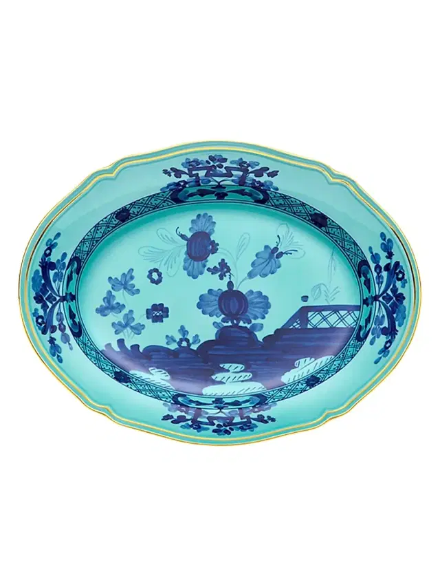 Oriente Italiano Gold-Rimmed Oval Platter - Iris