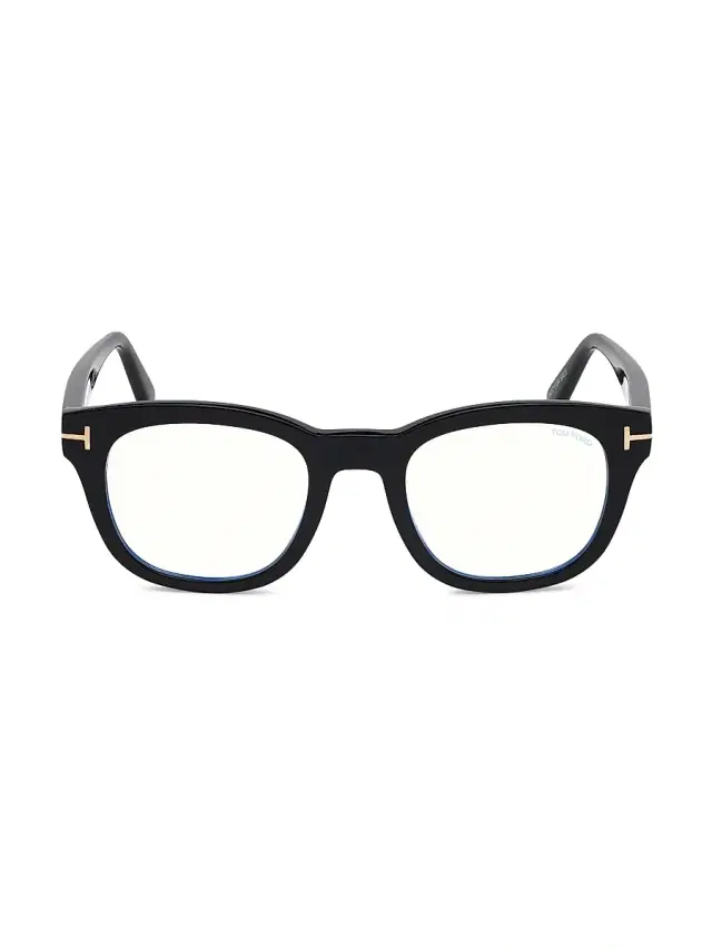 TOM FORD Women's 50MM Geometric Blue Block Optical Glasses - Shiny Black