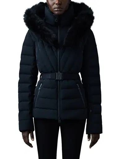 Mackage Women's Elita Belted Down Ski Jacket With Shearling Hood - Black | Thumbnail 3 Mackage Women's Elita Belted Down Ski Jacket With Shearling Hood - Black | Thumbnail 3