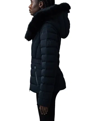 Mackage Women's Elita Belted Down Ski Jacket With Shearling Hood - Black | Thumbnail 4 Mackage Women's Elita Belted Down Ski Jacket With Shearling Hood - Black | Thumbnail 4