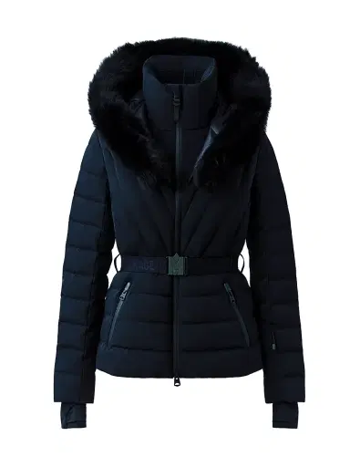 Mackage Women's Elita Belted Down Ski Jacket With Shearling Hood - Black | Thumbnail 1 Mackage Women's Elita Belted Down Ski Jacket With Shearling Hood - Black | Thumbnail 1