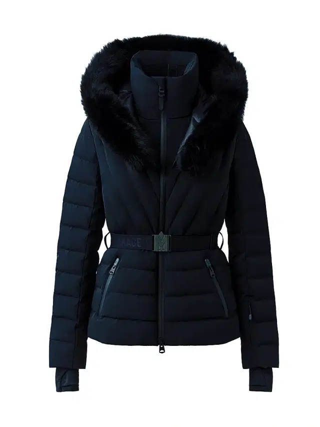 Mackage Women's Elita Belted Down Ski Jacket With Shearling Hood - Black