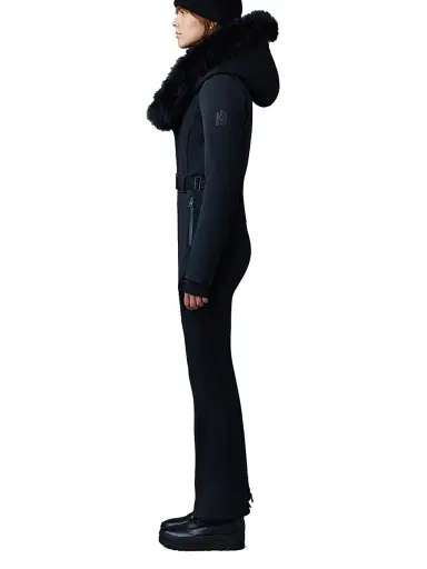 Mackage Women's Elle Belted Shearling-Trimmed Shell Ski Suit - Black - Size Large | Thumbnail 3 Mackage Women's Elle Belted Shearling-Trimmed Shell Ski Suit - Black - Size Large | Thumbnail 3