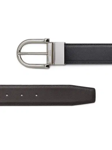 ZEGNA Men's Smooth Leather Reversible Belt - Black Dark Brown | Thumbnail 2 ZEGNA Men's Smooth Leather Reversible Belt - Black Dark Brown | Thumbnail 2