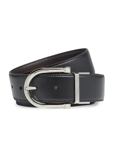 ZEGNA Men's Smooth Leather Reversible Belt - Black Dark Brown | Thumbnail 1 ZEGNA Men's Smooth Leather Reversible Belt - Black Dark Brown | Thumbnail 1