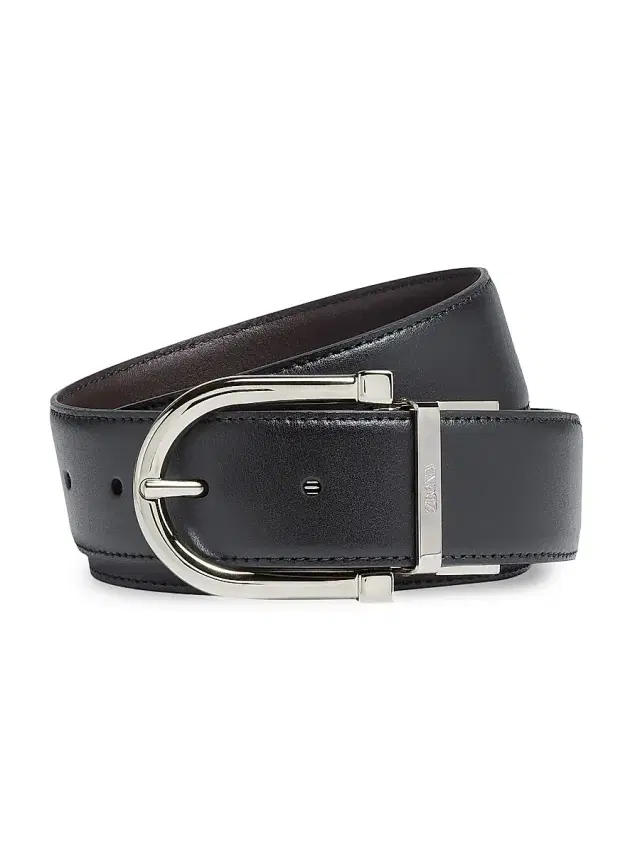Men's Smooth Leather Reversible Belt - Black Dark Brown Men's Smooth Leather Reversible Belt - Black Dark Brown