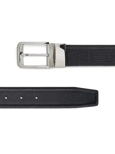 ZEGNA Men's Paglia Engraved Leather and Reversible Belt - Black | Thumbnail 2 ZEGNA Men's Paglia Engraved Leather and Reversible Belt - Black | Thumbnail 2