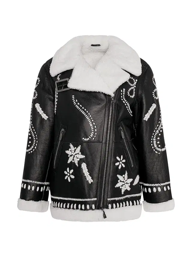 Gorski Women's Select Shearling Lamb Zip Jacket with Wool Embroidery - Black
