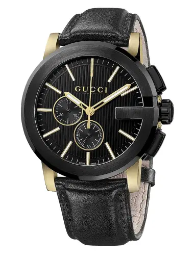 Gucci Men's G-Chrono Collection PVD & Leather Strap Watch - Black Gold | Thumbnail 1