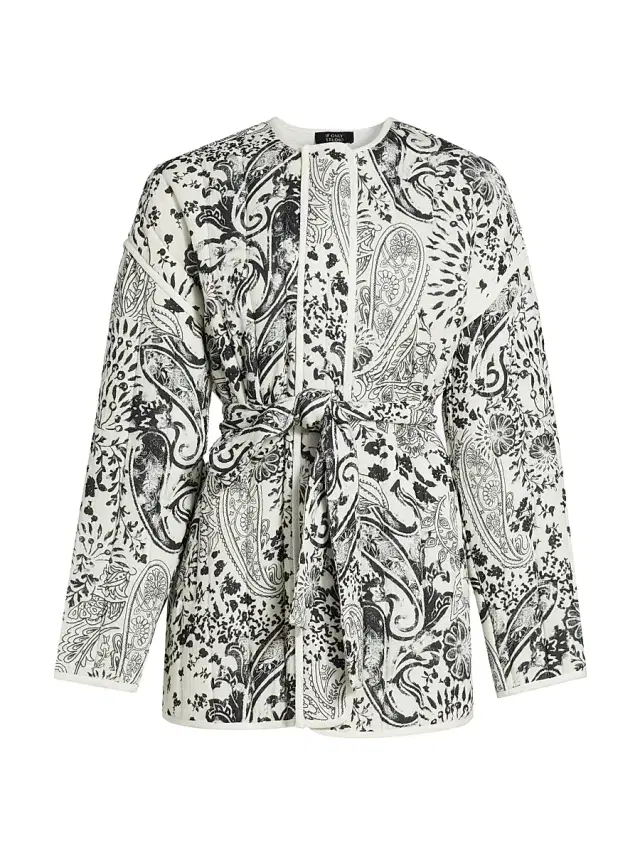 If Only Studio Women's Paisley Cotton Tie-Waist Jacket - Black Cream