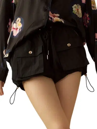 CYNTHIA ROWLEY Women's Drawstring Shell Cargo Bloomers - Black - Size Medium | Thumbnail 1 CYNTHIA ROWLEY Women's Drawstring Shell Cargo Bloomers - Black - Size Medium | Thumbnail 1