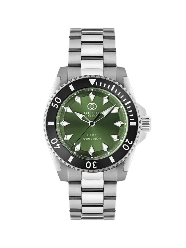 Men's Dive Stainless Steel Bracelet Watch/40MM - Green Steel Black