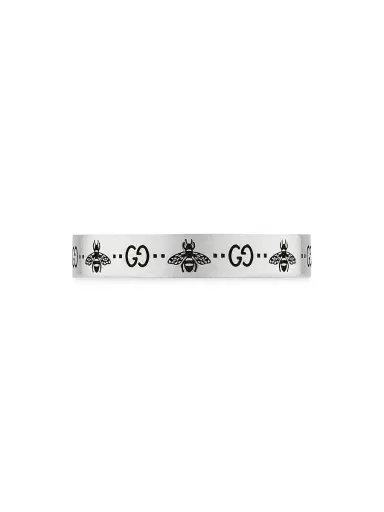 Gucci Men's Unisex Bee-Engraved GG Sterling Silver Ring - Silver | Thumbnail 1 Gucci Men's Unisex Bee-Engraved GG Sterling Silver Ring - Silver | Thumbnail 1