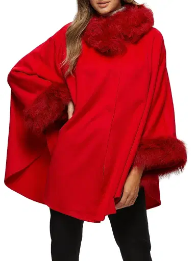 Gorski Women's Cashmere and Wool Cape with Lamb Trim - Red | Thumbnail 2