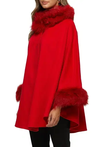 Gorski Women's Cashmere and Wool Cape with Lamb Trim - Red | Thumbnail 3