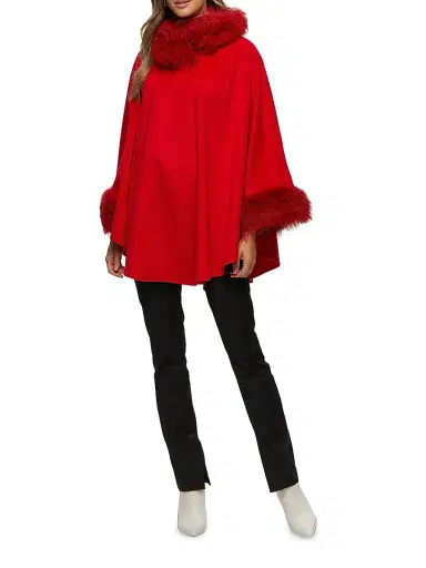 Gorski Women's Cashmere and Wool Cape with Lamb Trim - Red | Thumbnail 4