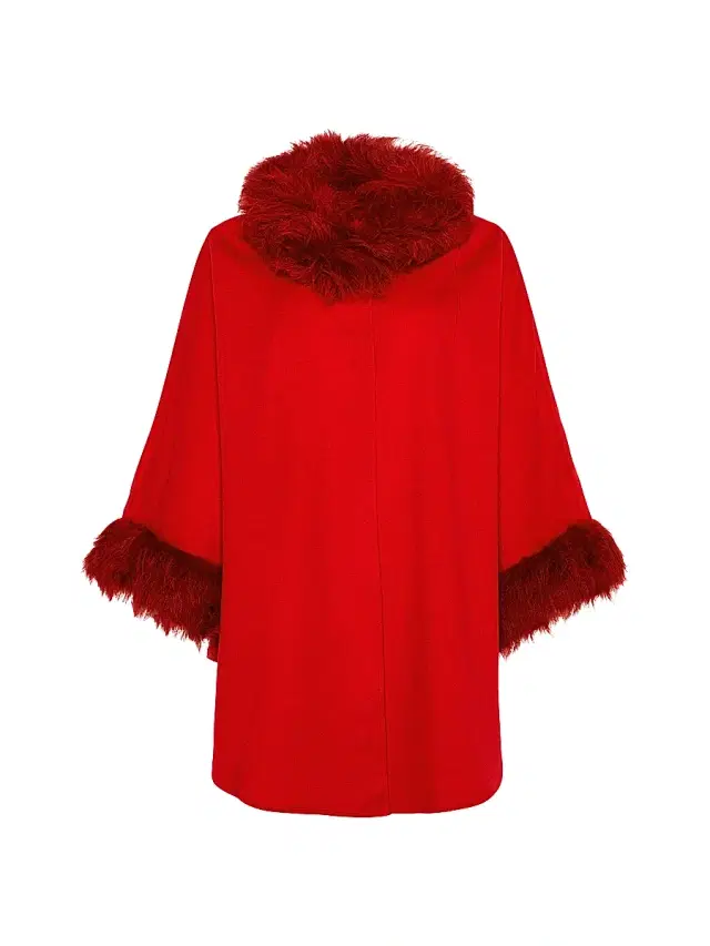 Women's Cashmere and Wool Cape with Lamb Trim - Red Women's Cashmere and Wool Cape with Lamb Trim - Red
