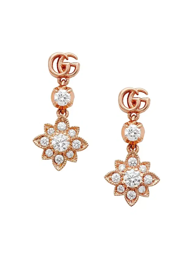 Women's  Flora 18K Rose Gold & Diamond Drop Earrings - Pink