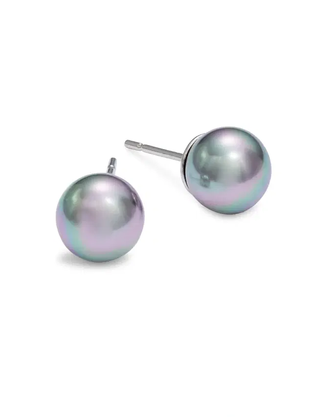 Women's Iridescent 8mm Organic Synthetic Pearl Stud Earrings - Grey