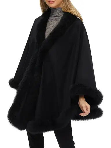 Gorski Women's Cashmere and Wool Cape with Lamb Trim - Black | Thumbnail 2