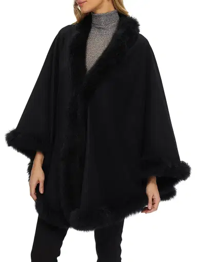 Gorski Women's Cashmere and Wool Cape with Lamb Trim - Black | Thumbnail 3