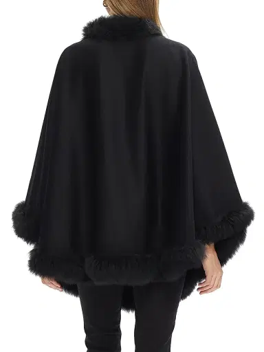 Gorski Women's Cashmere and Wool Cape with Lamb Trim - Black | Thumbnail 4