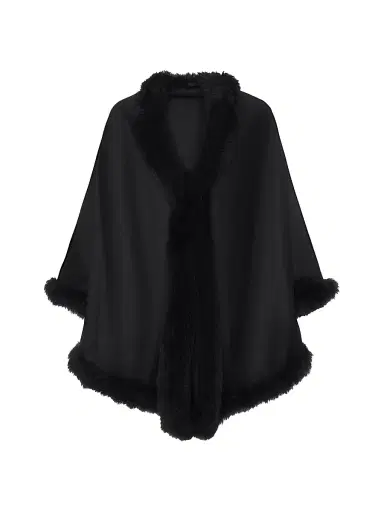 Gorski Women's Cashmere and Wool Cape with Lamb Trim - Black | Thumbnail 1