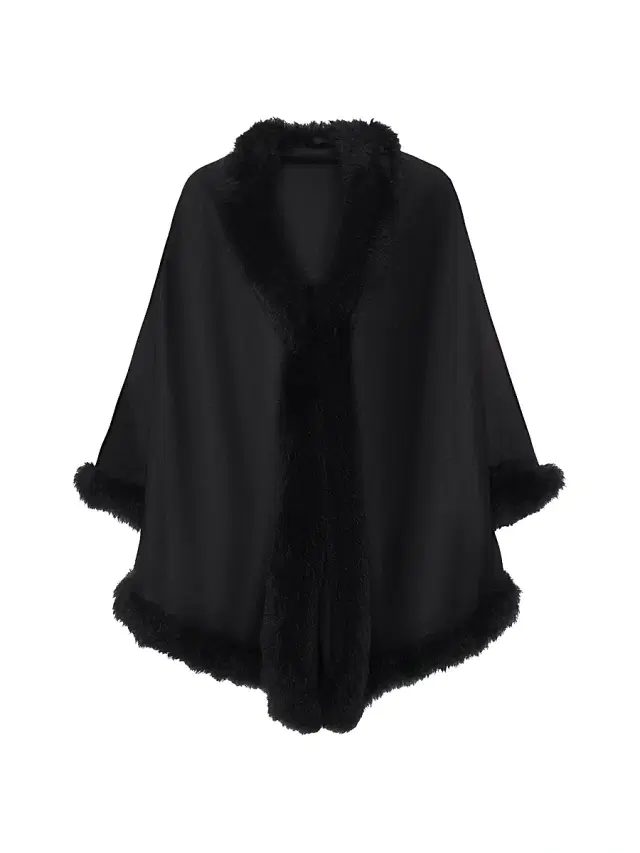 Women's Cashmere and Wool Cape with Lamb Trim - Black Women's Cashmere and Wool Cape with Lamb Trim - Black