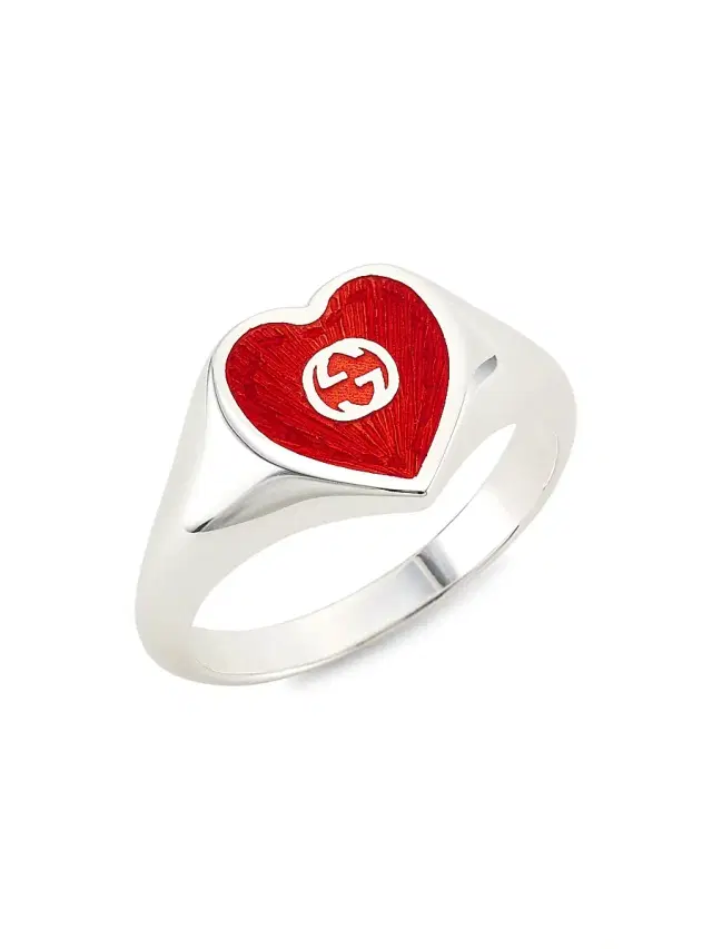 Women's GG Hearts Sterling Silver & Enamel Ring - Red