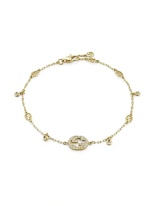 Women's Interlocking G 18K Yellow Gold & 0.2 TCW Diamond Station Bracelet - Yellow Gold