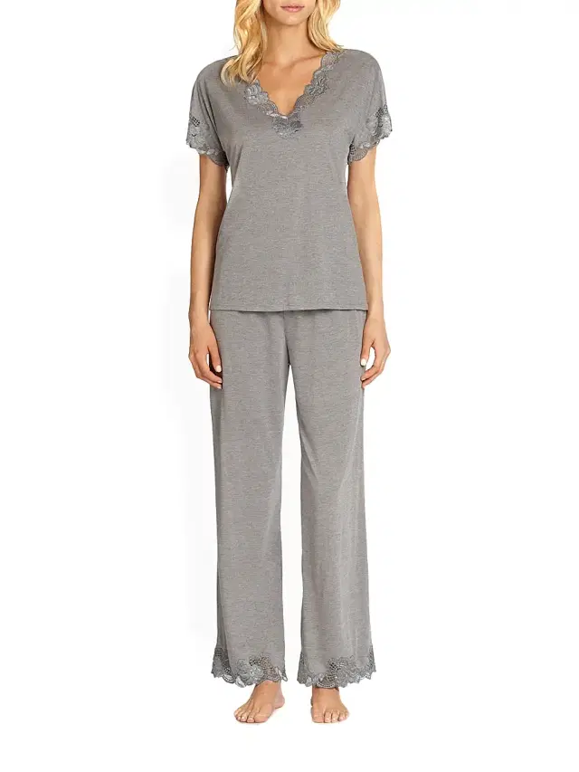 Natori Women's Zen Floral Jersey Pajamas - Grey - Size XL