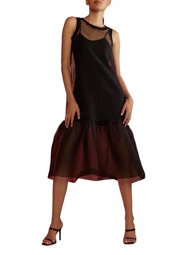 Cynthia Rowley Women's Sheer Organza Midi Dress - Black