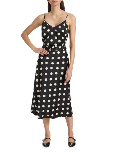 If Only Studio Women's Polka Dot Belted Midi-Skirt - Black | Thumbnail 2