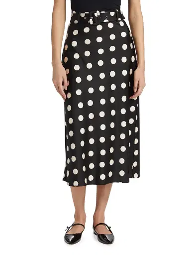 If Only Studio Women's Polka Dot Belted Midi-Skirt - Black | Thumbnail 3
