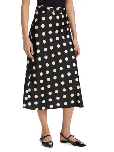 If Only Studio Women's Polka Dot Belted Midi-Skirt - Black | Thumbnail 4