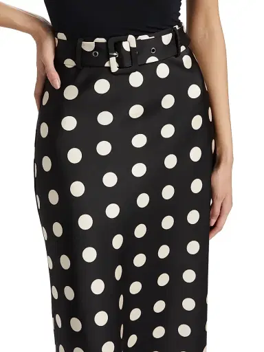 If Only Studio Women's Polka Dot Belted Midi-Skirt - Black | Thumbnail 6