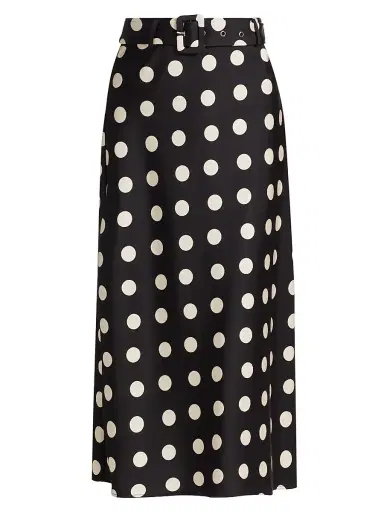 If Only Studio Women's Polka Dot Belted Midi-Skirt - Black | Thumbnail 1