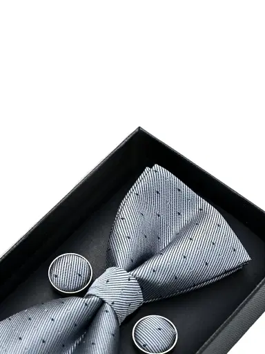 Moustache Textured Bow Tie Set - Silver | Thumbnail 4 Moustache Textured Bow Tie Set - Silver | Thumbnail 4