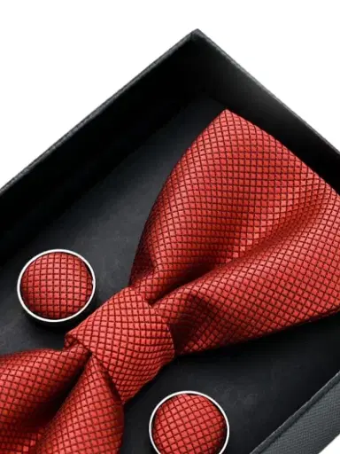 Moustache Crosshatch Bow Tie Set - Orange Red | Thumbnail 2 Moustache Crosshatch Bow Tie Set - Orange Red | Thumbnail 2