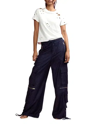 Cynthia Rowley Women's Pinstriped Cargo Pants - Navy | Thumbnail 2 Cynthia Rowley Women's Pinstriped Cargo Pants - Navy | Thumbnail 2