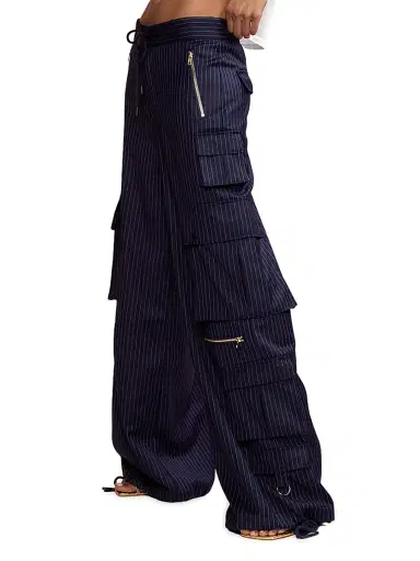 Cynthia Rowley Women's Pinstriped Cargo Pants - Navy | Thumbnail 3 Cynthia Rowley Women's Pinstriped Cargo Pants - Navy | Thumbnail 3