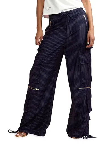 Cynthia Rowley Women's Pinstriped Cargo Pants - Navy | Thumbnail 1 Cynthia Rowley Women's Pinstriped Cargo Pants - Navy | Thumbnail 1