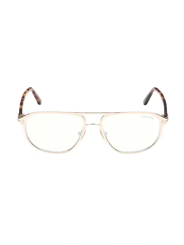 Men's Blue Filter 55MM Navigator Sunglasses - Shiny Rose Gold