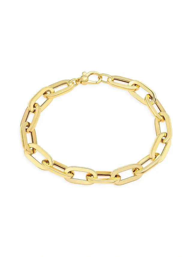 Women's 18K Yellow Gold Flat Oval-Link Chain Bracelet/" - Yellow Gold