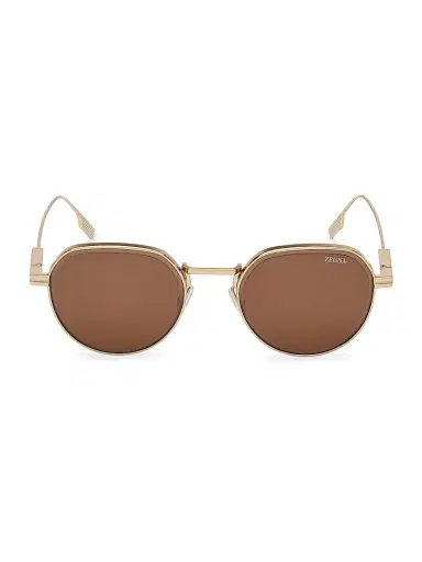 Zegna Men's 52MM Round Sunglasses - Light Gold Amber Brown | Thumbnail 2