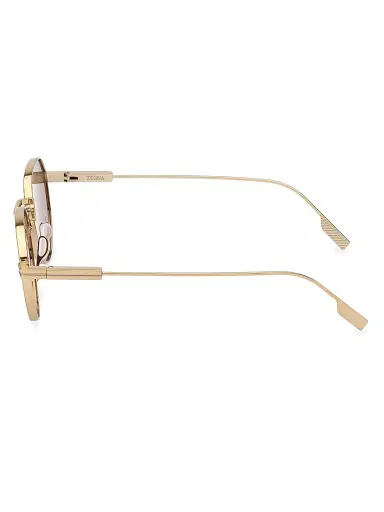 Zegna Men's 52MM Round Sunglasses - Light Gold Amber Brown | Thumbnail 3